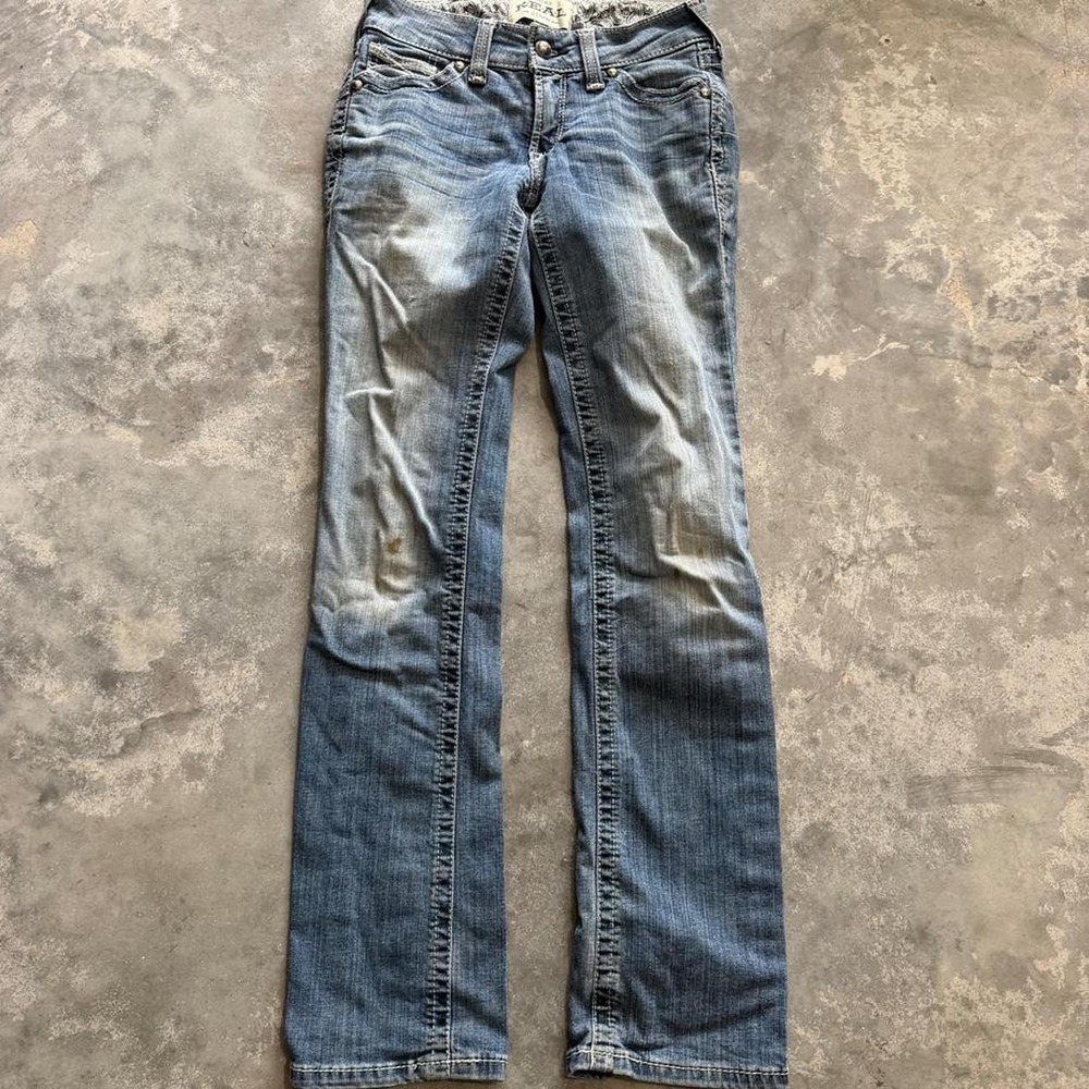 Ariat REAL Denim Straight Leg Jeans Medium Wash Distressed 25R
